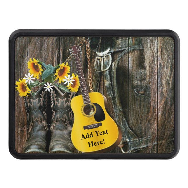 Cubierta Para Remolque Oeste de Caballo Bostaza Guitarra girasoles (Anverso)
