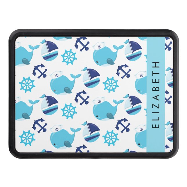 Cubierta Para Remolque Patrón de ballenas, ballenas azules, tu nombre (Anverso)