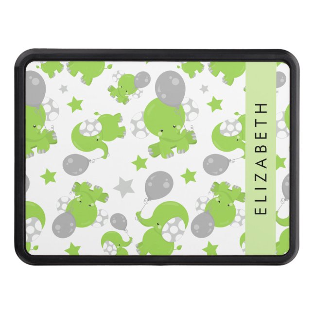 Cubierta Para Remolque Patrón de elefantes verdes, estrellas, tu nombre (Anverso)