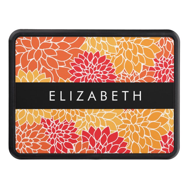 Cubierta Para Remolque Patrón De Flores, Naranja Dahlia, Su Nombre (Anverso)