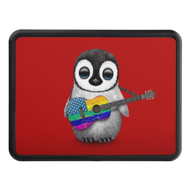 Cubierta Para Remolque Pingüino que juega rojo americano de la guitarra (Anverso)