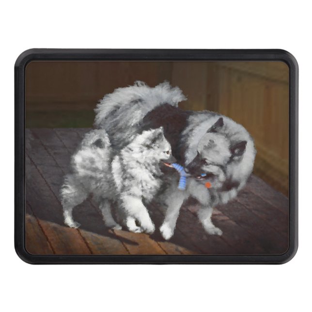 Cubierta Para Remolque Pintado Keeshond Playtime - Arte Perro Original. (Anverso)