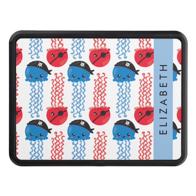 Cubierta Para Remolque Pirate Jellyfish, patrón de medusas, tu nombre (Anverso)