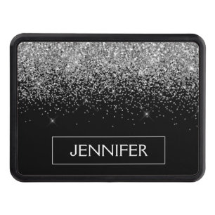 Cubierta Para Remolque Purpurina negro plateado Monograma Girly Nombre