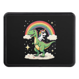 Cubierta Para Remolque Rainbow Unicorn Riding T rex - Dinosaur Boys Girls