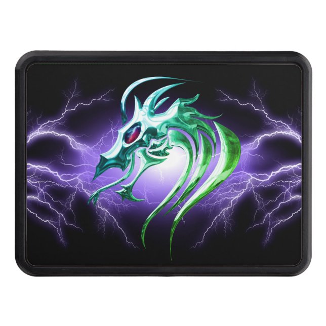 Cubierta Para Remolque Relámpago negro de cabeza verde de dragón plateado (Anverso)