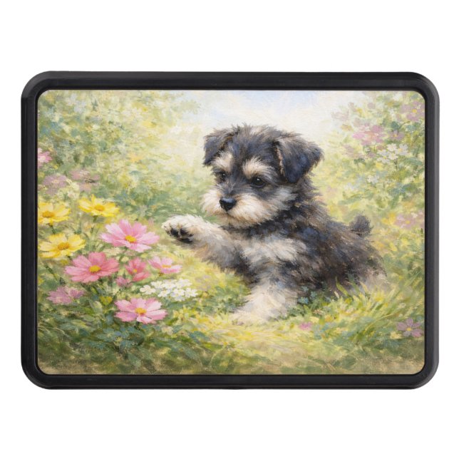 Cubierta Para Remolque Schnauzer Puppy Springtime Flowers (Anverso)