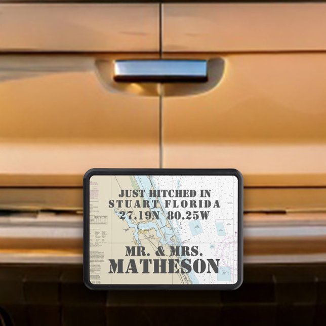 Cubierta Para Remolque Stuart FL Parejas 💍 recién casadas (Nautical Stuart Florida Just Hitched Just Married Hitch Cover --  Customize Yours On Screen Now!
)