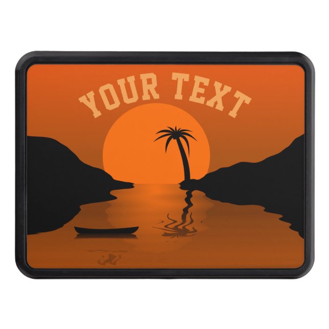 Cubierta Para Remolque Sunset Beach Tropical Naranja Personalizado Textos (Anverso)
