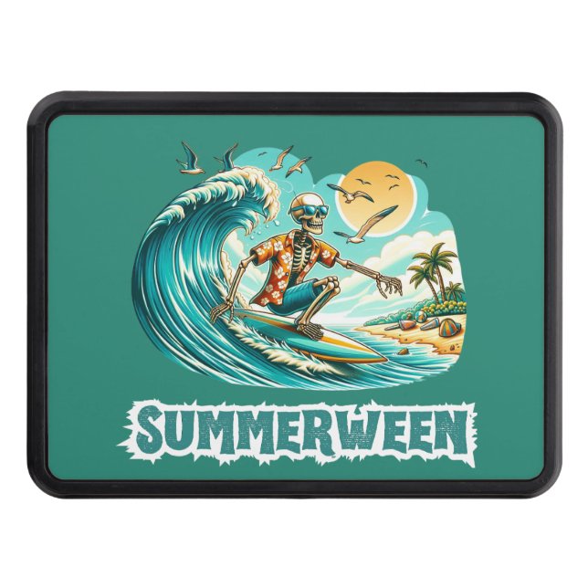 Cubierta Para Remolque Surfing Skeleton Summerween Beach Vibes (Anverso)