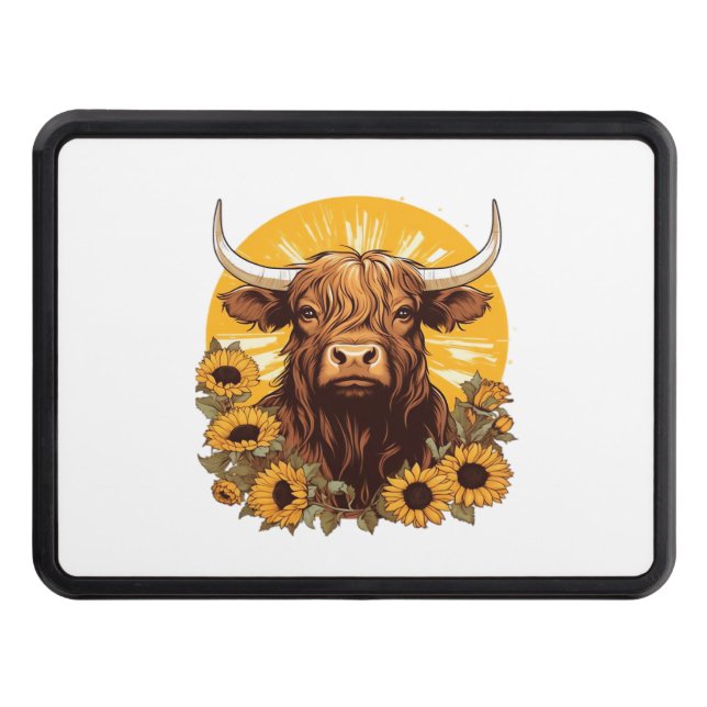 Cubierta Para Remolque Un Ilustracion de vaca de Highland con Sunflowers  (Anverso)