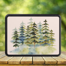 Watercolor Vintage Foggy Green Pine Forest