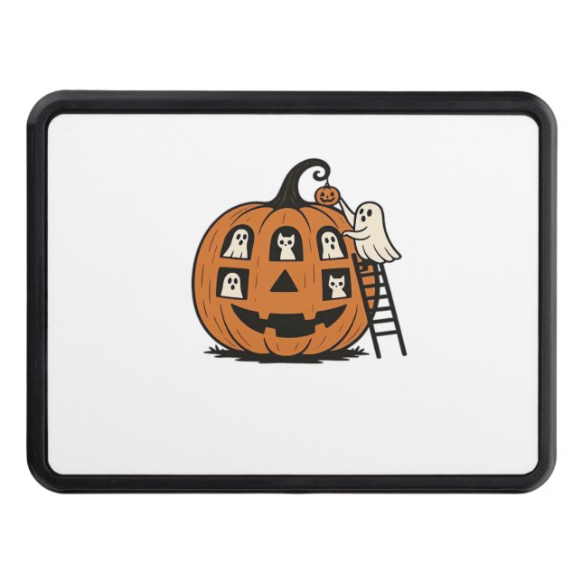 Cubierta Para Remolque Whimsical Spooky Pumpkin with Ghosts, Cats & Hallo (Anverso)