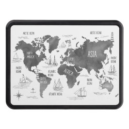 Cubierta Para Remolque World Map Art Black White Nautical