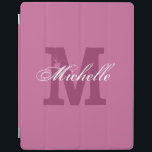 Cubierta personalizada para iPad magnético monogra<br><div class="desc">Cubierta personalizada para iPad magnético monograma | Rosa. Cubierta de nombre personalizada con letra monogramada. Texto vintage y elegante de la tipografía del guión. Buena idea de regalo para cumpleaños o Navidades. Adecuado para hombres,  mujeres y niños.</div>