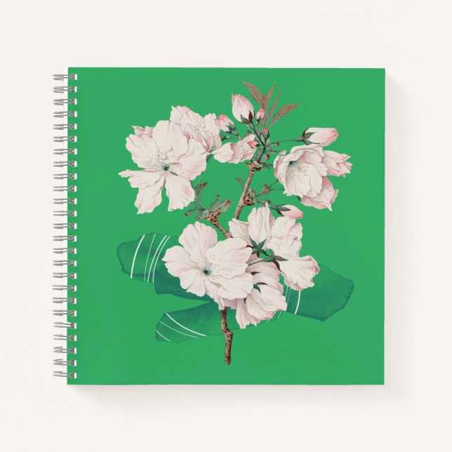 Cubierta verde con cuaderno de flores blancas (Anverso)