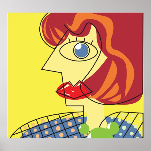 Cubismo colorido: arte retrato femenino. (Frente)