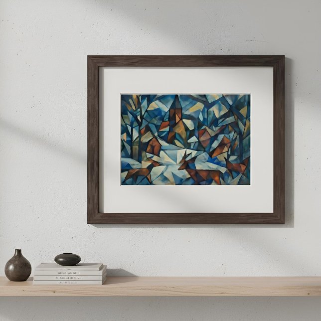 Cubist Expressionist Winter Village Poster (Lifestyle Shot)