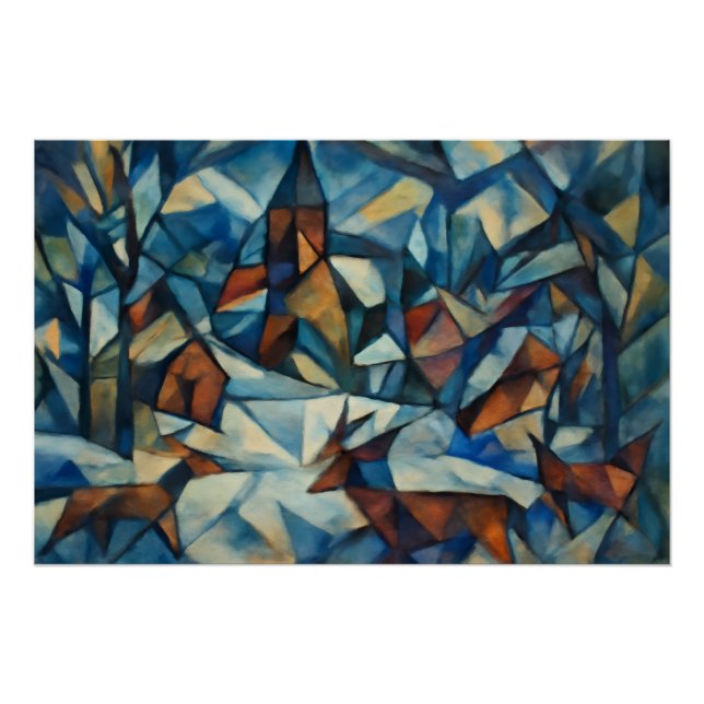 Cubist Expressionist Winter Village Poster (Anverso)