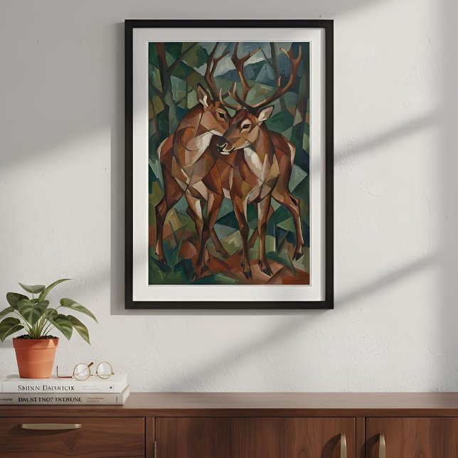Cubist Style Reindeer Poster (Lifestyle Shot)