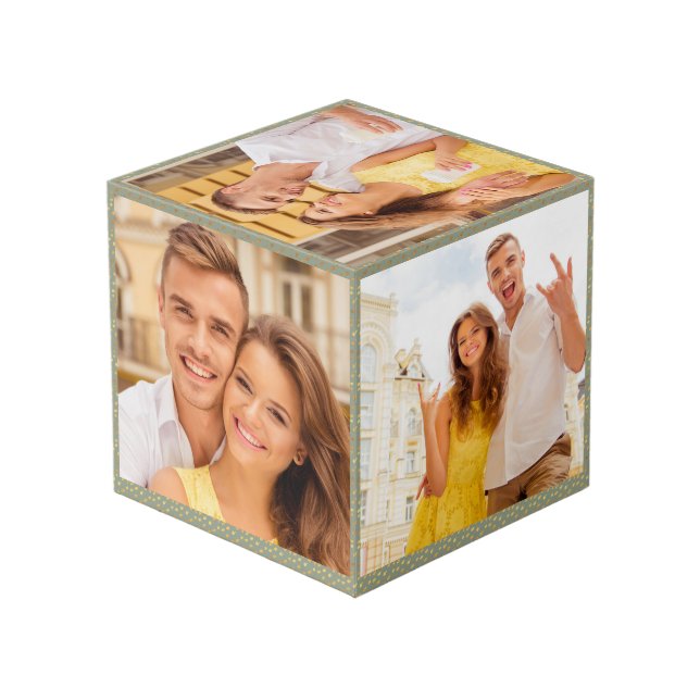 Cubo 5 Foto Verde Sage Oro Compromiso (Angulo reverso)