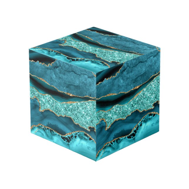 Cubo Agate Verde azulado Purpurina de oro azul Marble A (Angulo Anverso)