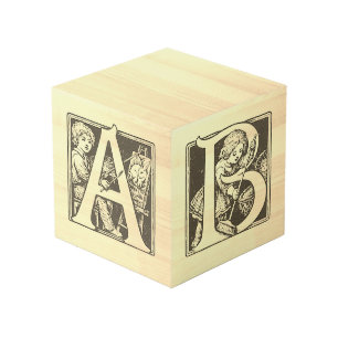 Cubo Alfabeto francés vintage "ABC" Bloque de madera