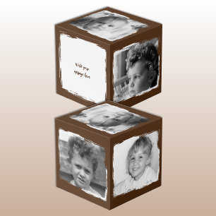 Cubo Añadir 4 imágenes palabras personalizar marrón bla