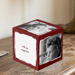 Cubo Añadir 4 imágenes personalizar palabras burdeos bl