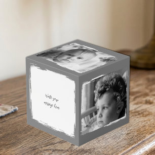 Cubo Añadir 4 imágenes personalizar palabras foto gris 