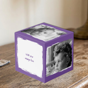 Cubo Añadir 4 imágenes personalizar palabras foto púrpu