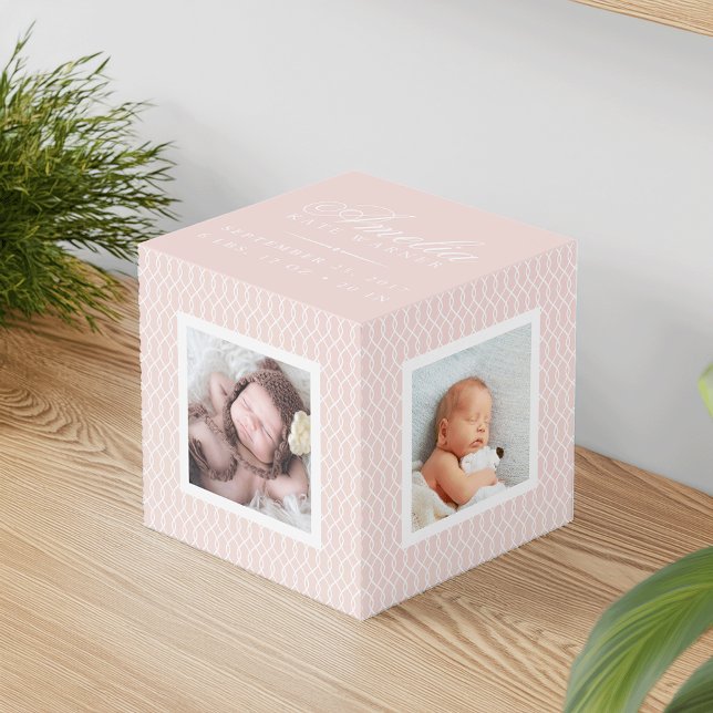 Cubo Baby Birth Stats Photo Cube | Rosa (Subido por el creador)