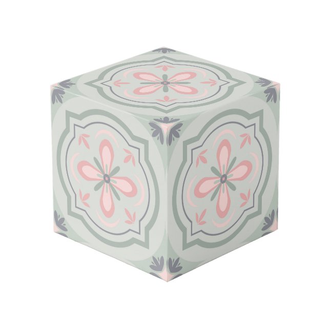 Cubo Baldosas Florales Verde Pastel (Angulo Anverso)
