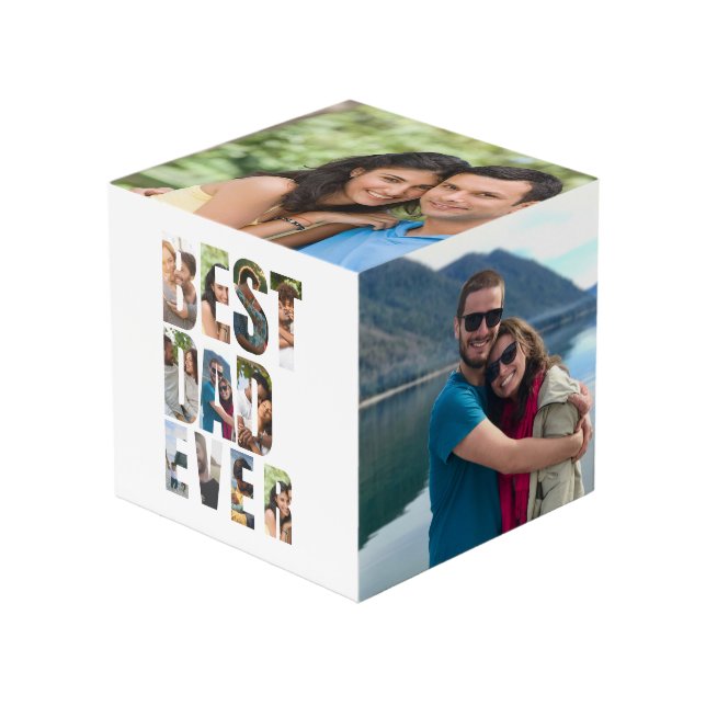 Cubo Best Dad Ever | Photo Collage Placeholder Template (Angulo Anverso)