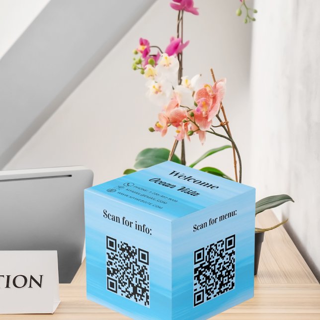 Cubo Bienvenida códigos QR info hotel restaurant table  (Subido por el creador)