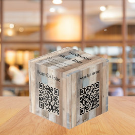 Cubo Bienvenida madera códigos QR info hotel restaurant