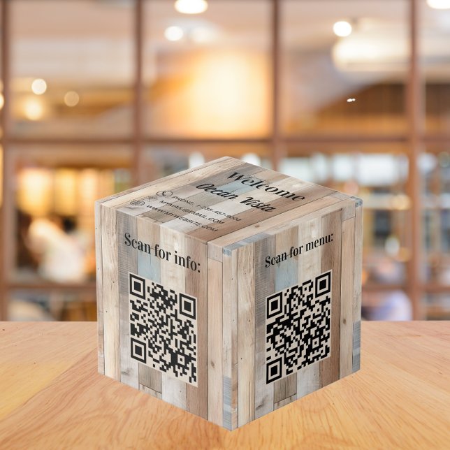 Cubo Bienvenida madera códigos QR info hotel restaurant (Subido por el creador)