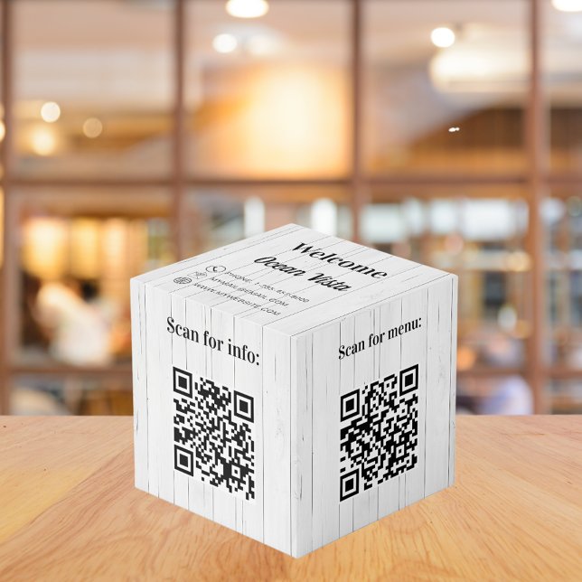 Cubo Bienvenida madera códigos QR info hotel restaurant (Subido por el creador)