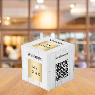 Cubo Bienvenido logotipo comercial Códigos QR tabla de