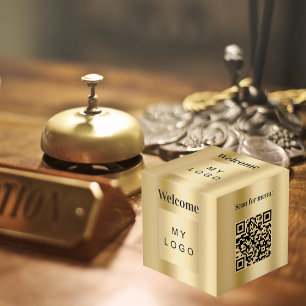 Cubo Bienvenido logotipo de negocio Código QR tabla de