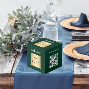 Cubo Bienvenido logotipo de negocios QR código verde de