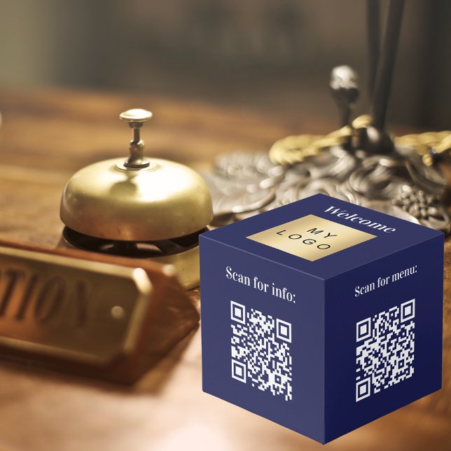 Cubo Bienvenido logotipo de negocios QR códigos azul in (Subido por el creador)