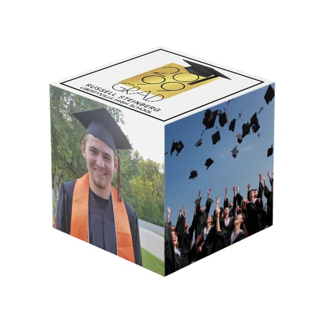 Cubo Black & Gold GRAD 4-Photo Keepsake (Angulo Anverso)