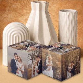 Cubo Boda cuadrado moderno Monograma 8 Collage de fotos
