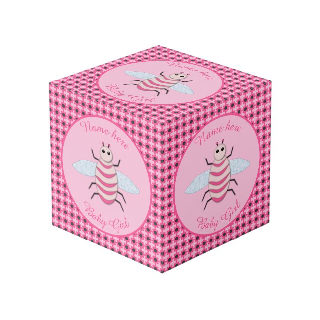 Cubo Bonito Bebé Rosa Bee Personalizado (Angulo Anverso)