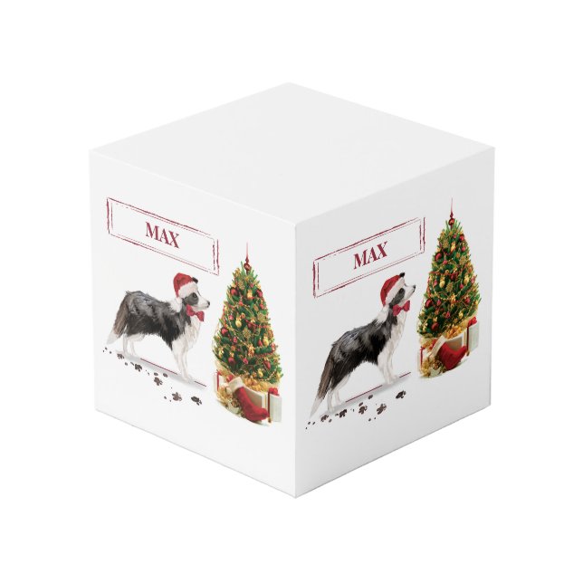 Cubo Border Collie Divertido Perro de Navidad con Árbol (Angulo reverso)