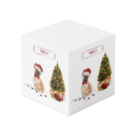 Cubo Bulldog francés curioso Navidad perro con árbol