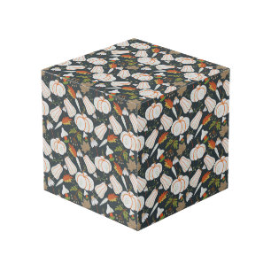 Cubo Calabaza sin soldadura patrón floral blanco y negr