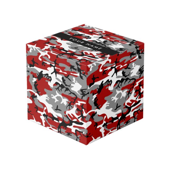Cubo Camuflaje rojo y gris Tu nombre Personaliza (Angulo Anverso)