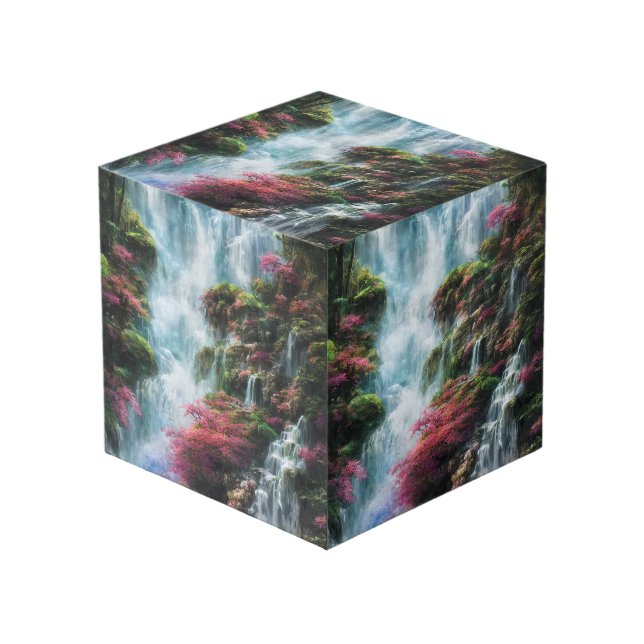 Cubo Cascada Elegante Flora Verde Rosa (Angulo Anverso)